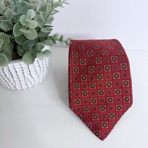 Robert Talbott Men's Silk Necktie Red Black Gold Print‎ 3 7/8" x 59"